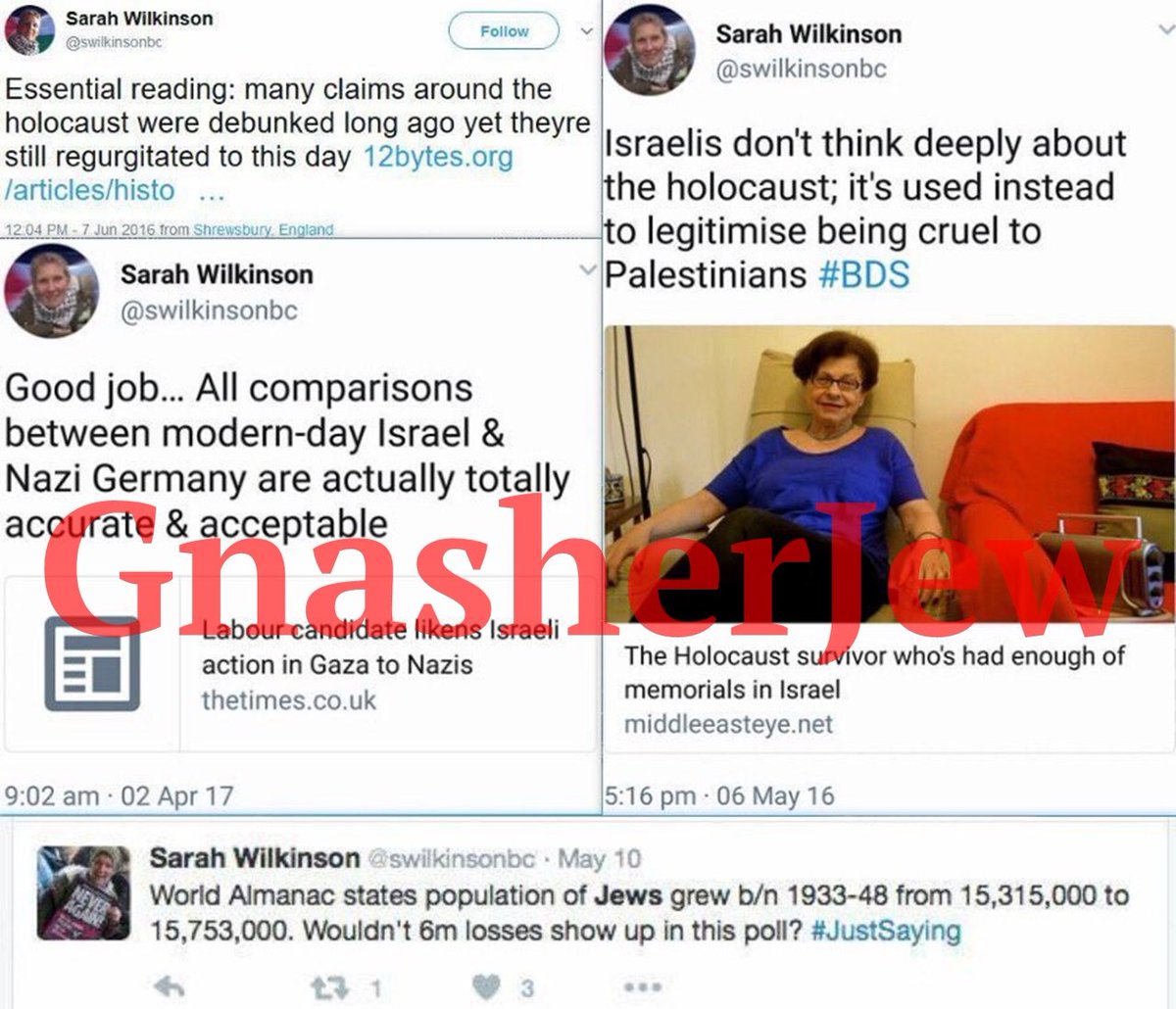 Sarah says, that the account which tweeted her Holocaust denial was a parody, a fake. It was not and we can easily prove this.At the time she tweeted this someone electronically archived her tweets. IT is IMPOSSIBLE to tamper with electronic archives. 2/