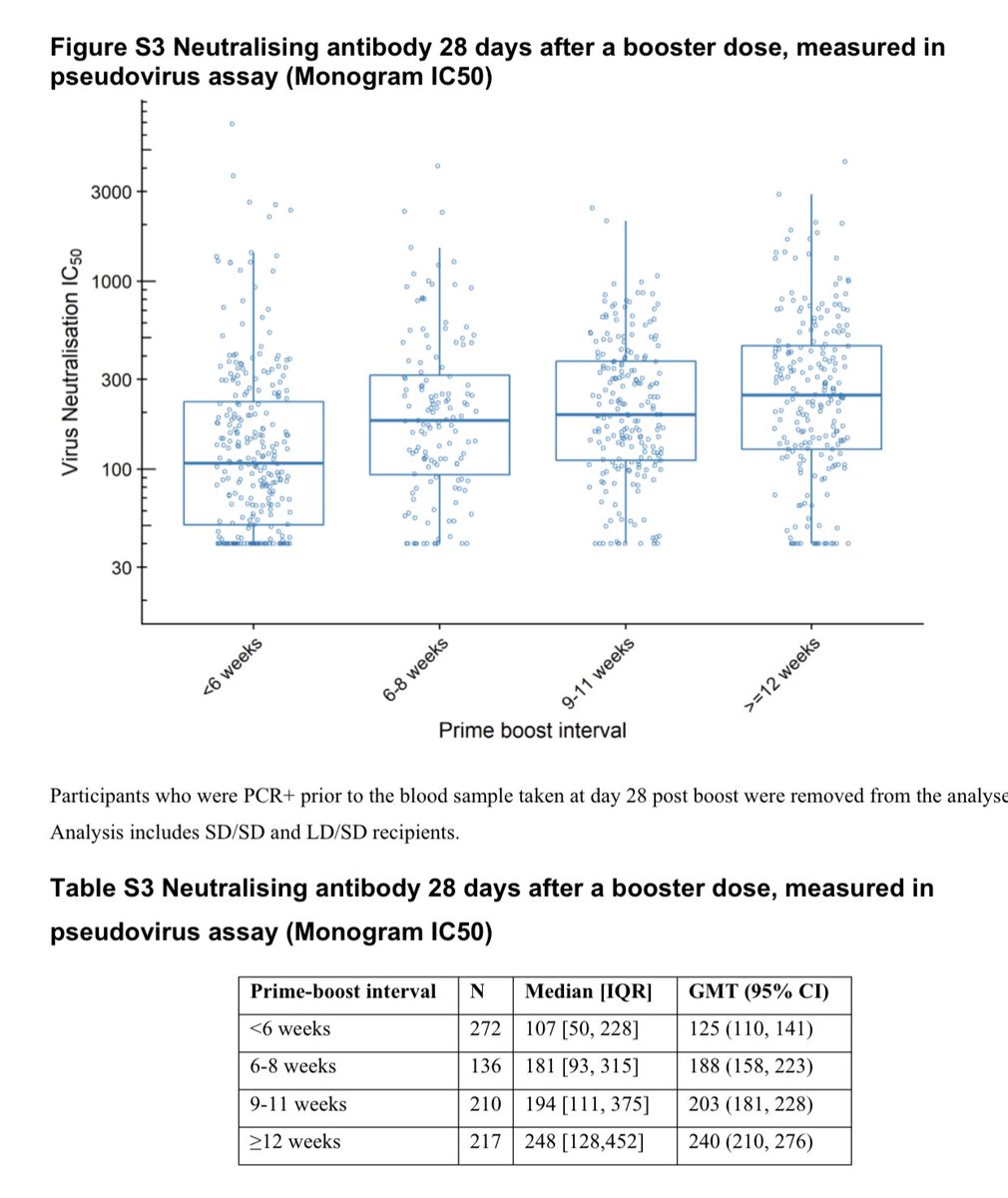 19) And looks how the 2nd booster dose delayed 12 weeks or more really increases neutralizing antibody levels in one’s blood the most, compared to shorter time gap between doses. 12 weeks for maximum benefit!