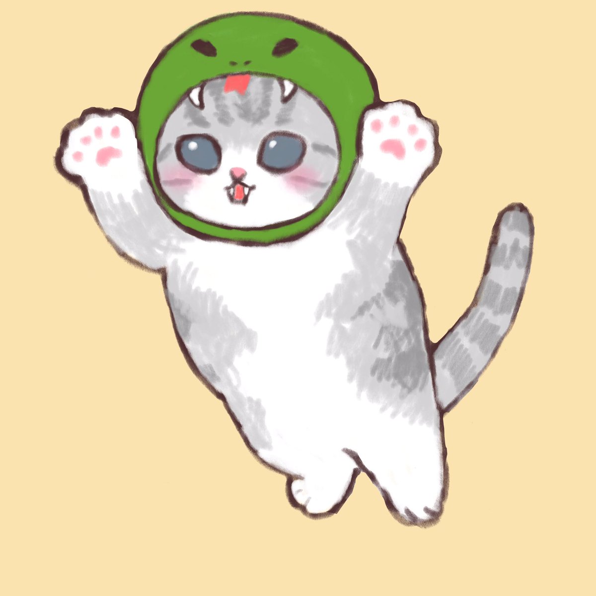 やまだ さちこ 飛びかかるニャン ネコ へび かぶりもの 絵描きさんと繋がりたい イラスト好きな人と繋がりたい