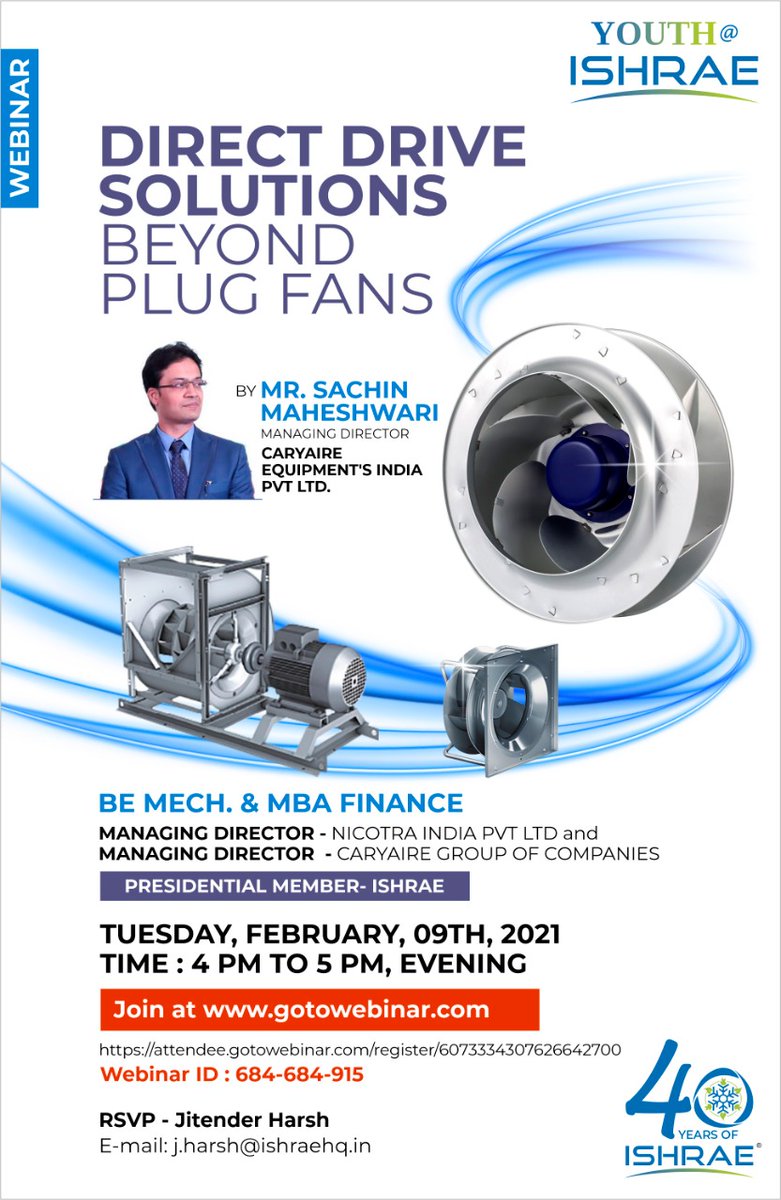#ISHRAE WEBINAR "DIRECT DRIVE SOLUTIONS BEYOND PLUG FANS". Would you like to attend? linkedin.com/events/ishraew…