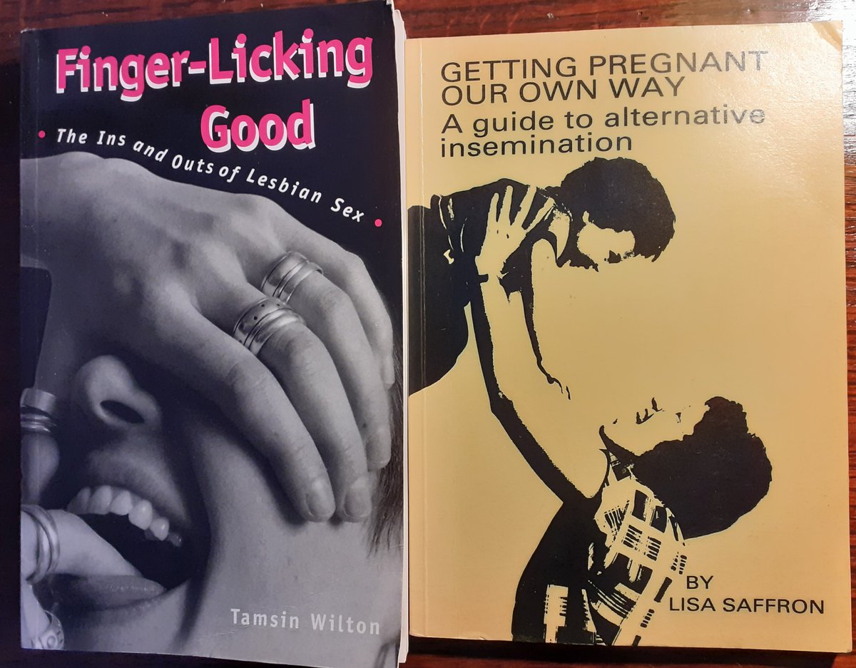Day 3  #LGBTHM21   & I'm thinking about contrasting visions of  #queer women's health encapsulated by two rather different books. 'Finger Licking Good: The ins & outs of lesbian sex' 1996, & 'Getting Pregnant Our Own Way: A guide to alternative insemination', 1987.  #histsex 