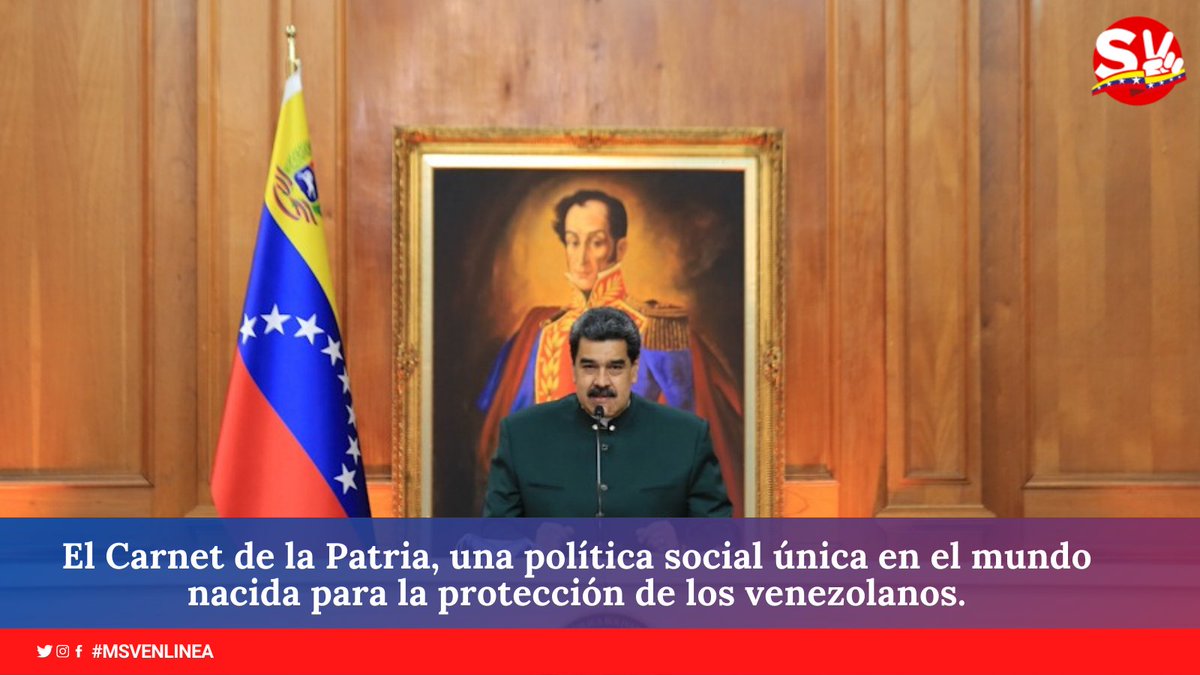 MSVEnLinea's tweet photo. #AsiLoDijo || Pdte. @NicolasMaduro: Hemos hecho de todo para proteger la estabilidad de la familia venezolana a través del @CarnetDLaPatria. 

@MSVEnContacto #PatriaUnidaYVictoriosa https://t.co/l9R1QYD2Mu