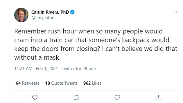 Let's take a look at Caitlin Rivers Phd(Oh aren't I clever!)  @cmyeaton A stonking rise from 15k to 168k in a year. No wonder the covid panic train must continue. You're just an attention seeking germophobe. GET BACK TO YOUR UNIVERSITY BASEMENT!