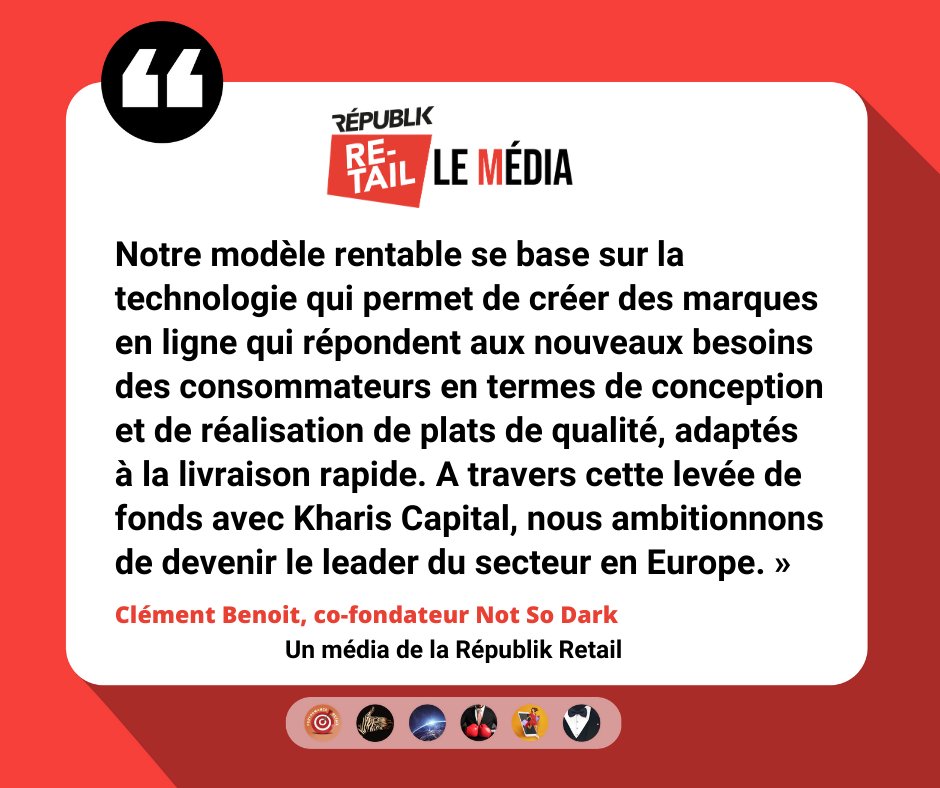 Not So Dark, qui a industrialisé le concept de livraison de repas à domicile, a levé 20 millions d’euros auprès de Kharis Capital lead. L’opération doit permettre à la start-up d’accélérer sa croissance. Tous les détails ici => republik-retail.fr/strategie-reta… #ecommerce #service #LAD