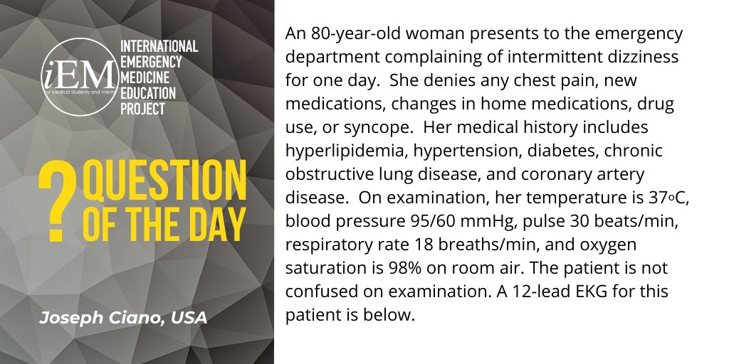 iem_student's tweet photo. Question of the day for medical students/interns ❓80-year-old woman presents to the emergency department complaining of intermittent dizziness for one day ❓Which of the following is the most likely diagnosis of this patient’s condition ❓ https://t.co/ysZDm5TPJk