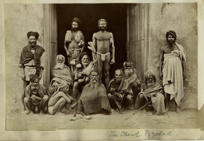 a photo from Faizabad-Ayodhyagroup of Sadhu sanyasi of various level of hierarchytitled:The Chowk, Fyzabad," a photo from c. the 1880'svia columbia. edu