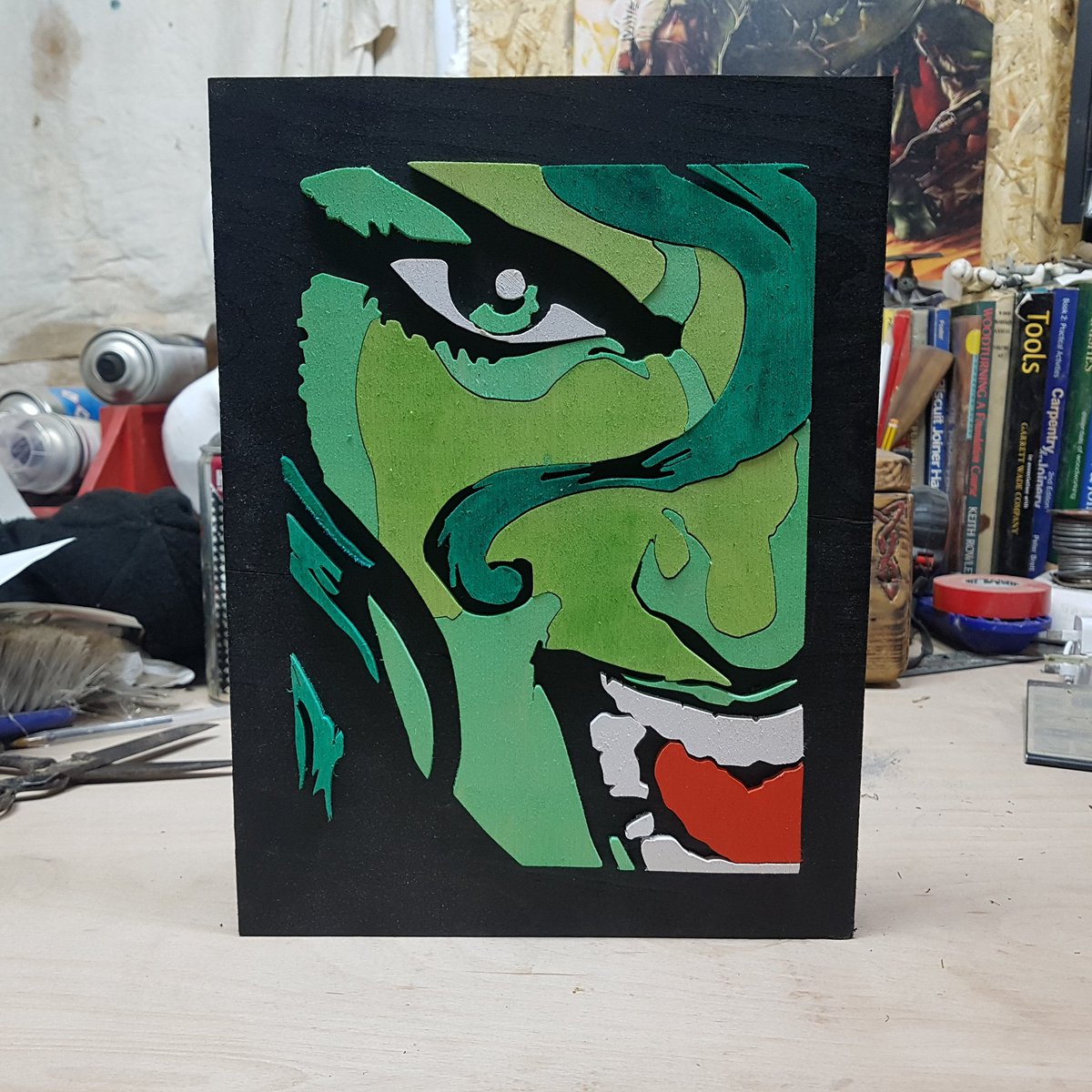Last nights little stress relief project. Marvel's SHE-HULK. Was nice to get my first scrollsaw piece completed in my newly refurbed workshop.
#Marvel #MarvelStudios #shehulk #Hulk #Superheroes