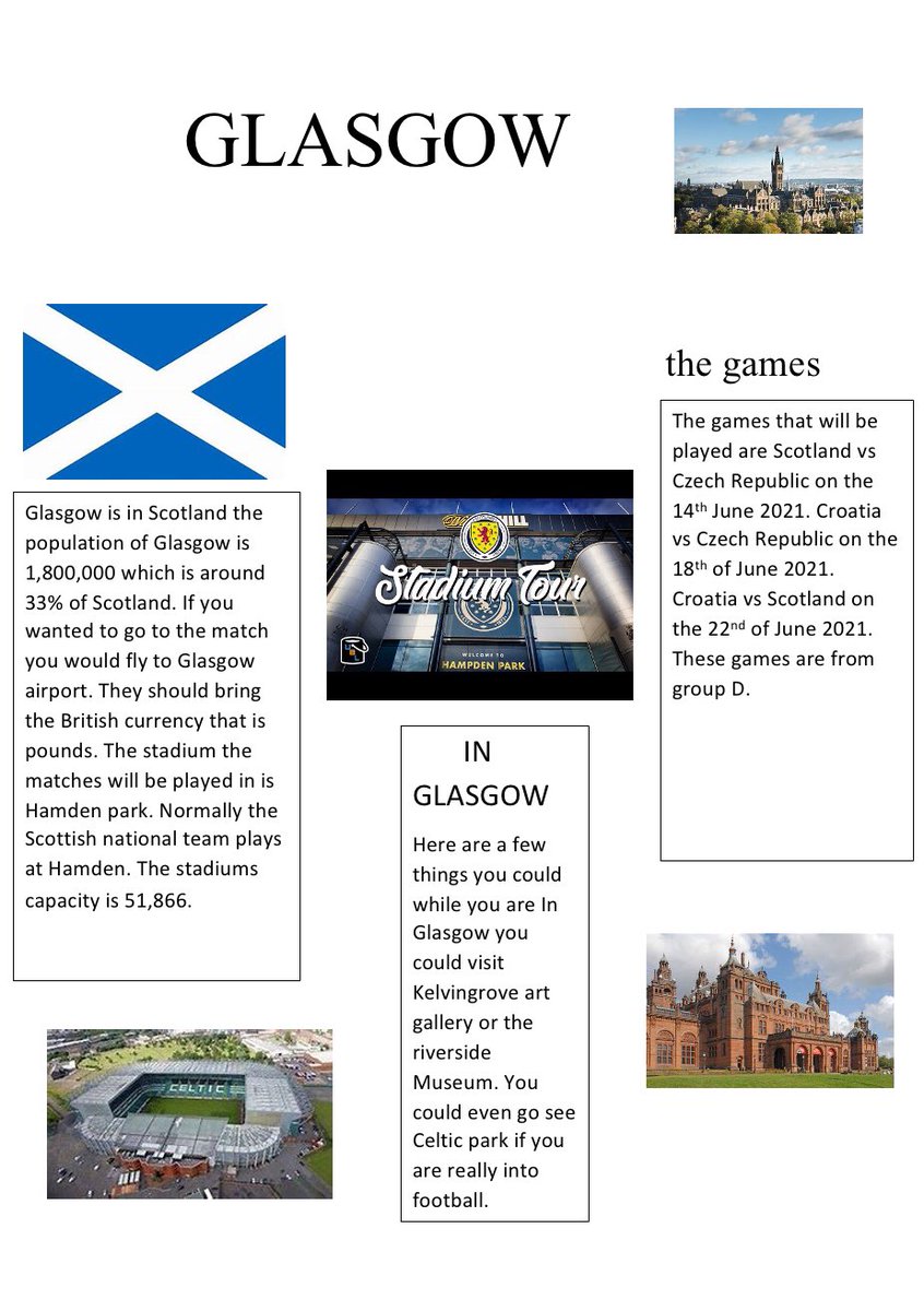 Our S3 PE elective students have been working hard on their  @GlasgowEURO2020 projects, creating; host city brochures, match reports and greatest of all time persuasive essays  #LearningThroughFootball  #DundeeLearning