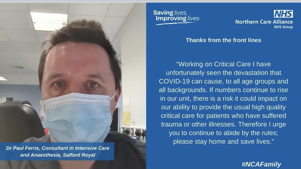 . <a href="/drpferris/">Paul Ferris</a> telling it as it is

Devastating impact of covid on all age groups on our critical care unit. 

It’s not just about the covid patients either, there is impact on all our normal work too. 

Things are getting better. Please stick it out and follow the rules.