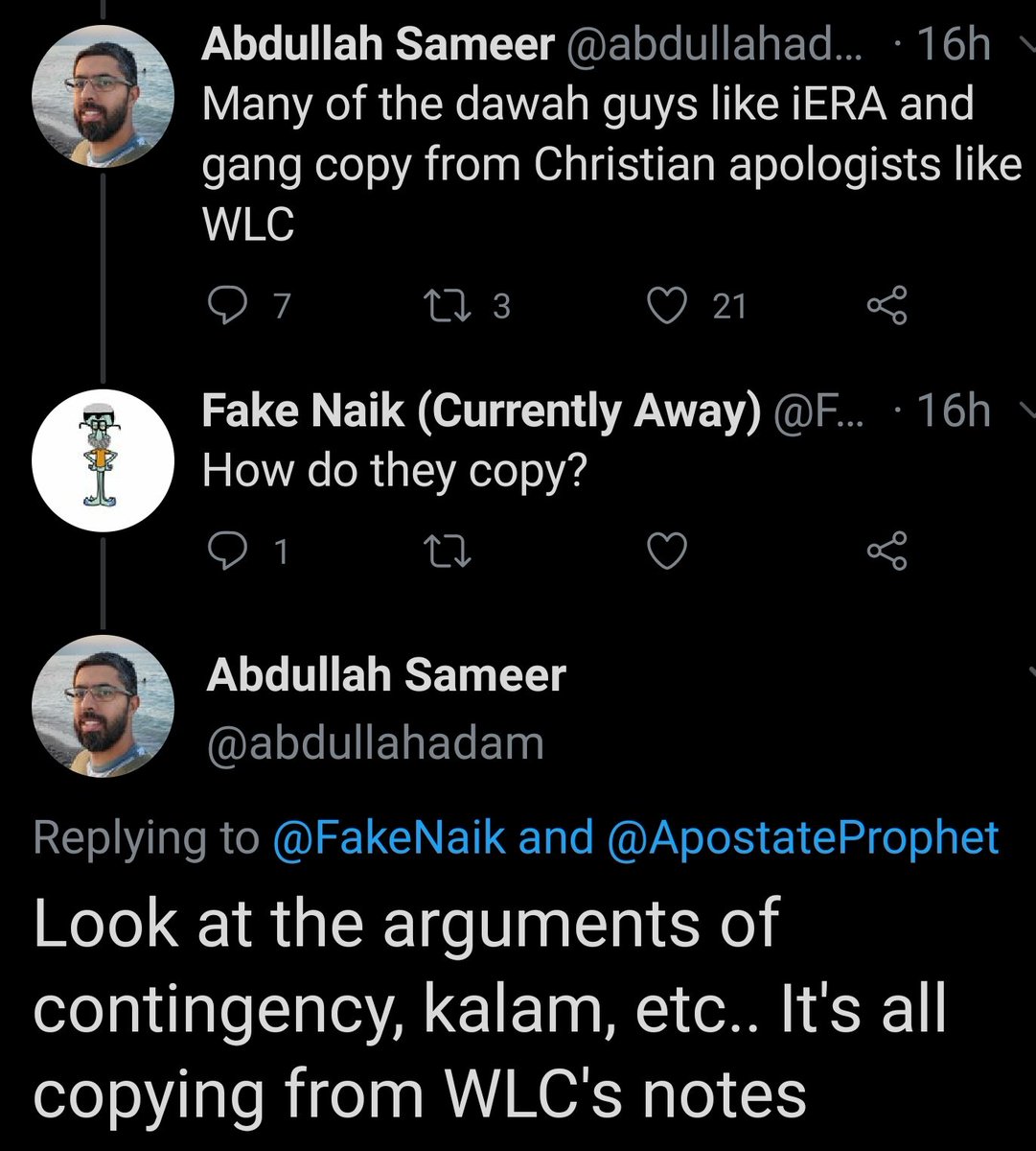 Other than Ridvan, Abdullah once said this which ended up being a meme, this is some basic stuff from islamic arguments in philosophy yet shows how ignorant are they. 5/5Hope you got an idea from this thread and that it was helpful have a good day and salamu aleikum.