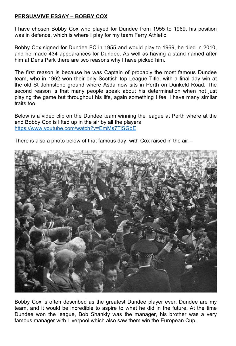 Researching and creating persuasive essays on the greatest of all time  focusing on  @DundeeFC and  @dundeeunitedfc greatest, Bobby Cox and Jim McLean. Inspiring future generations is true greatness  #LearningThroughFootball  #DundeeLearning