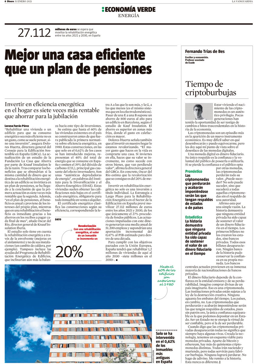 ⚖️Invertir en mejorar la eficiencia energética de nuestra vivienda es siete veces más rentable que ahorrar para la jubilación. Este estudio solo tiene en cuenta la rehabilitación energética de la envolvente y no tiene en cuenta las posibles ayudas PREE.
#conectAT <a href="/LaVanguardia/">La Vanguardia</a>
