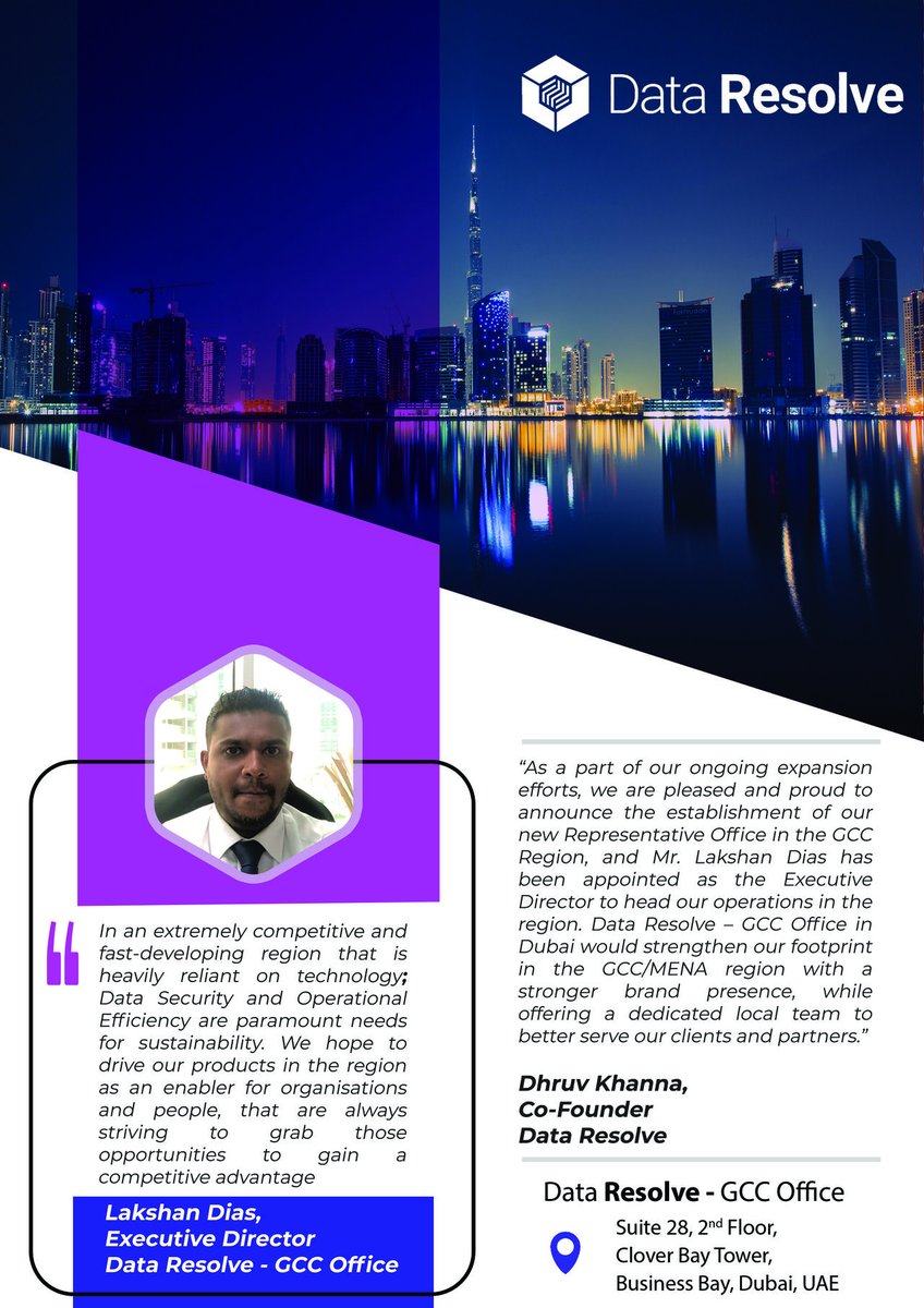 dataresolve's tweet image. Kudos team-DataResolve is going live in Dubai, with an office in Business Bay. Welcome, Lakshan Dias as an Executive Director @DataResolve Dubai. Lakshan will drive growth for DataResolve in the GCC region, we welcome him and his team @Dubai.
#databreaches #workfromhomesecurity