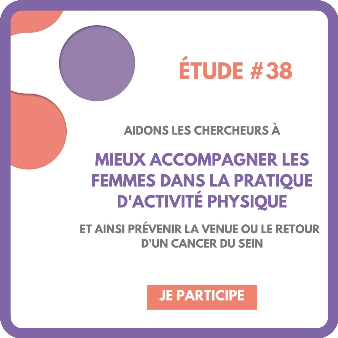 Nouvelle étude <a href="/Seintinelles/">Seintinelles</a> ouverte à toutes les femmes, pour nous aider à mieux personnaliser les recommandations d'activité physique, facteur protecteur avant et après un cancer. Pour participer ▶️  seintinelles.com/etude/56