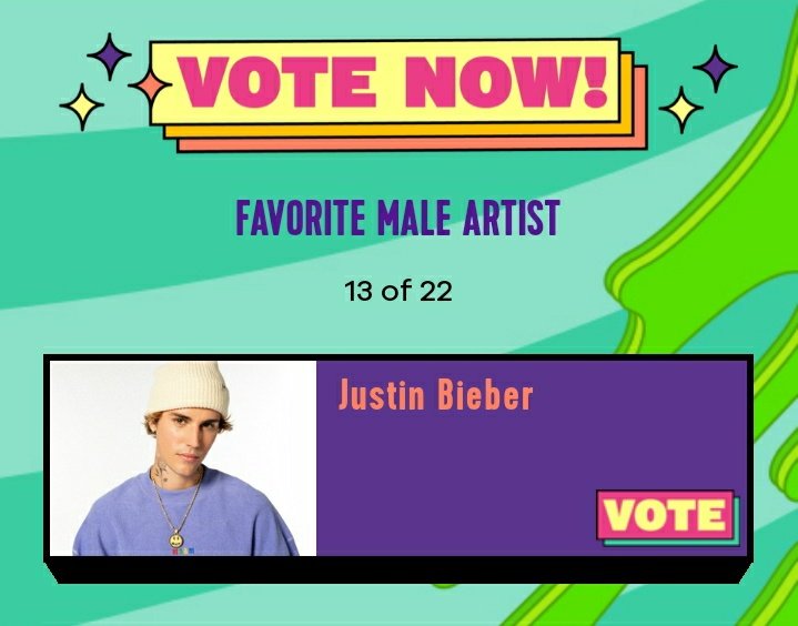 Vote Justin Bieber for Favorite male artist for kids choice awards 

Goal - 200 replies &amp; retweets 

I #VoteJustinBieber as my Favorite Male Artist for 2021 #KCA