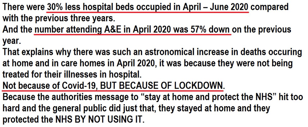 3) Thousands of people literally STAYED HOME AND DIED because they were FRIGHTENED by government/media PROPAGANDA that they could get ‘COVID-19’, and going to hospital for any NECESSARY TREATMENT could help to overwhelm the NHS. https://dailyexpose.co.uk/2021/01/30/investigation-100k-covid-deaths/
