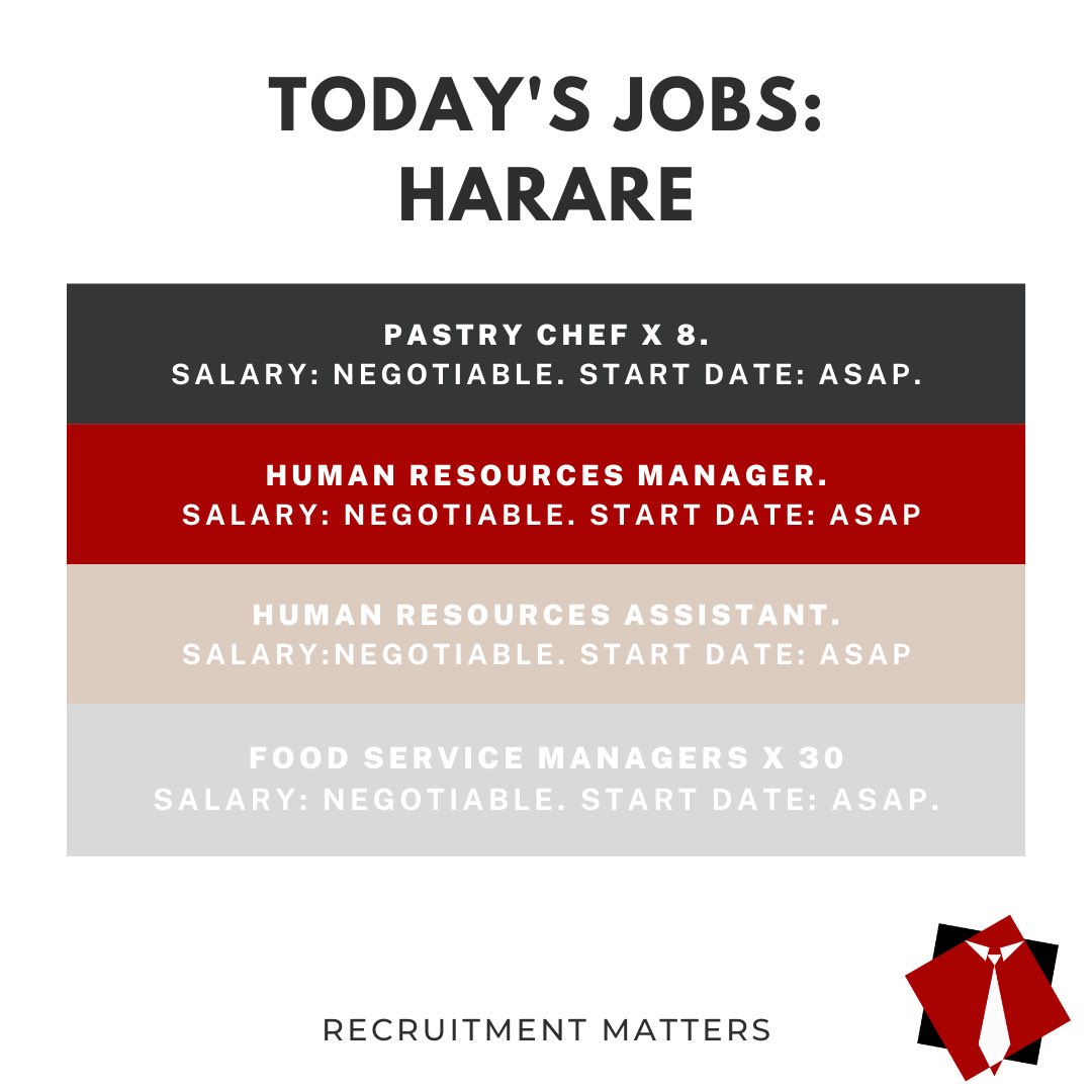 Jobs in Harare this week. Amazing opportunities for industry professionals 🙌🏼🙌🏾🙌🏿
