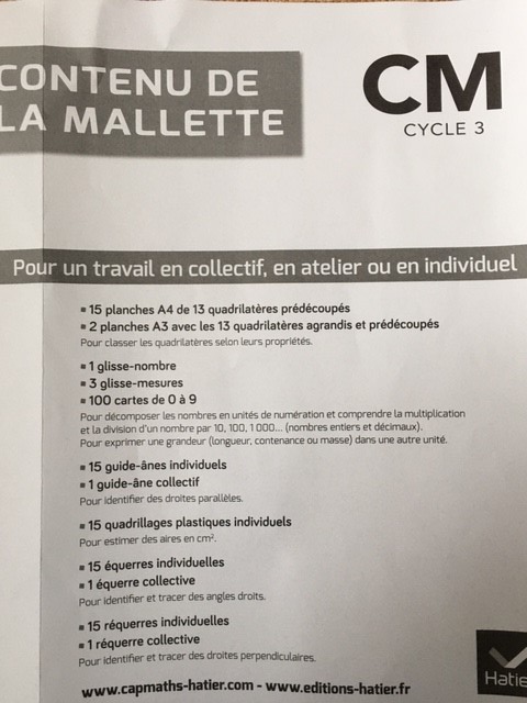HatierAquitaine's tweet image. 🖐️Mon coup de cœur❤️de la semaine : la mallette de matériel #CapMaths CM pour les #CM1 et #CM2
Matériel indépendant de toute méthode.
#Chercher Expérimenter #Manipuler #Expliciter Réviser #Consolider
👉editions-hatier.fr/livre/cap-math…
#PlanMaths @EditionsHatier