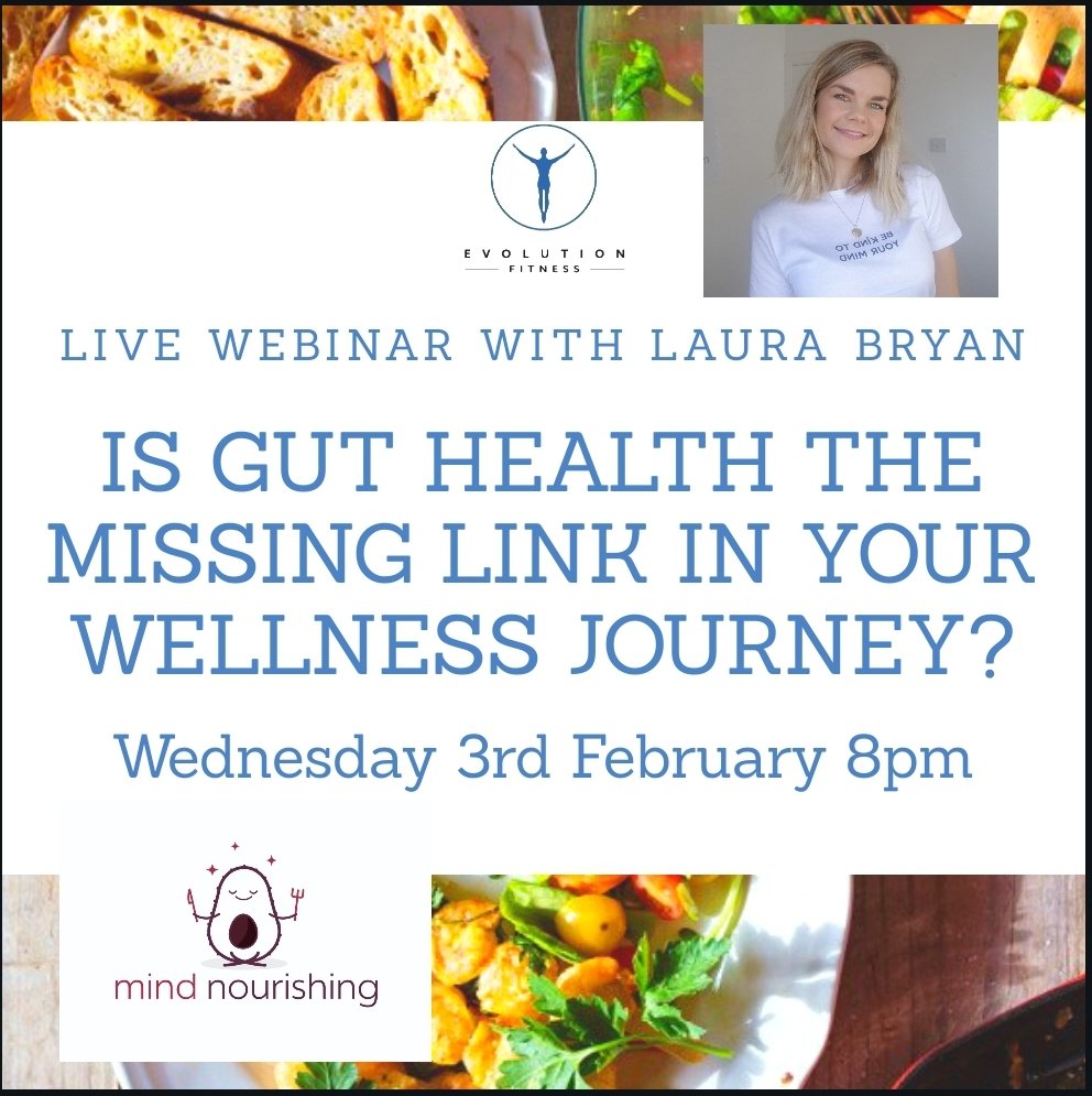 Don't miss this #live #webinar #today around #guthealth &amp; #wellness
With #awardwinning #nutritionalist Laura Bryan!

Link to join in bio

#freeonlinewebinar #health #wellbeing #physicalhealth #mentalhealth #goodfood #healthybody #healthymind #evolutionfitness #mindnourishing