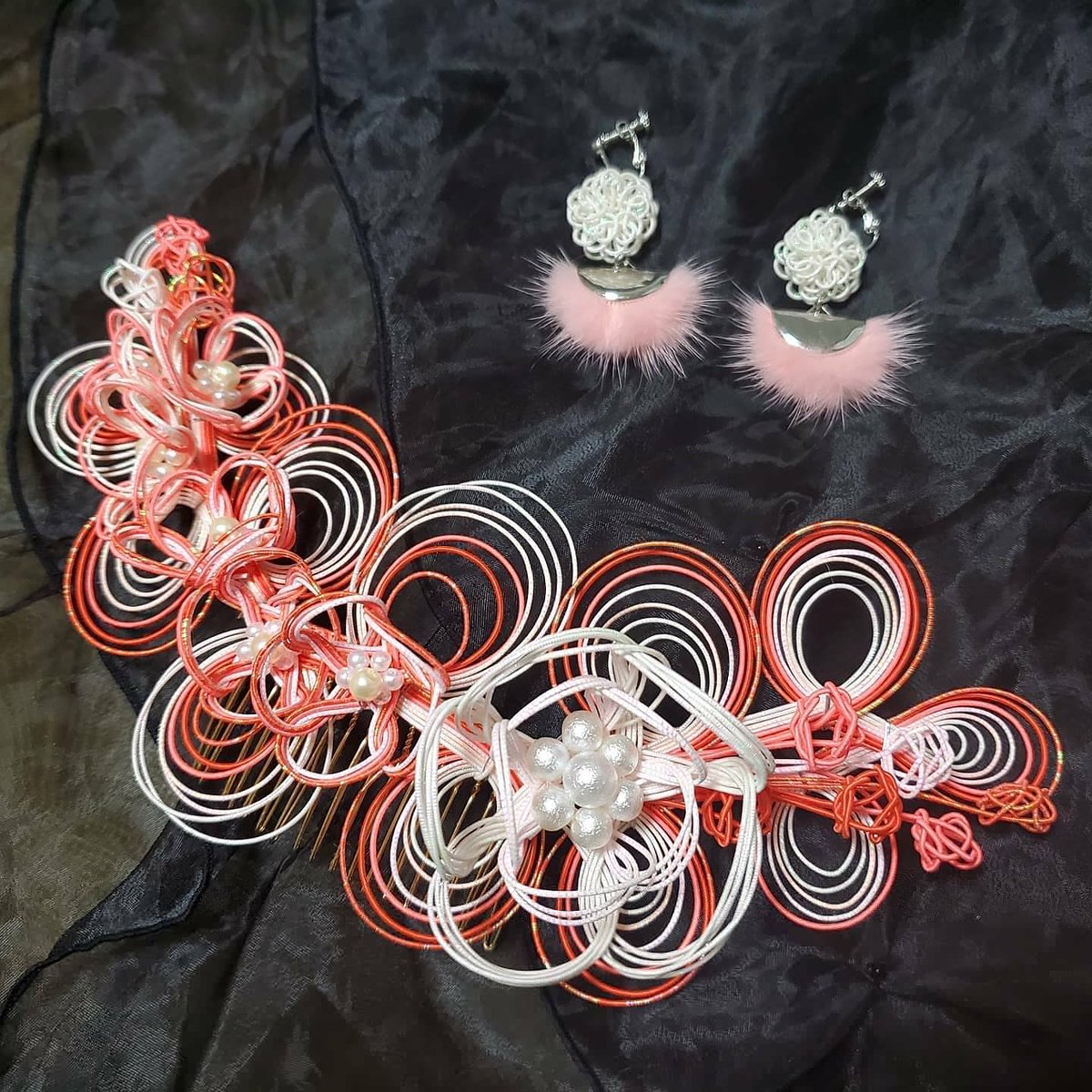 水引アクセサリーkanaco 髪飾り着画 水引 水引き 水引髪飾り 水引き髪飾り 和小物 髪飾り