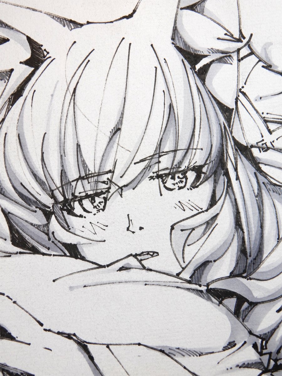 塗りに失敗した方の線画。紙の質が違いすぎて手に追えなかった。滲み方がだいぶ違います。 
