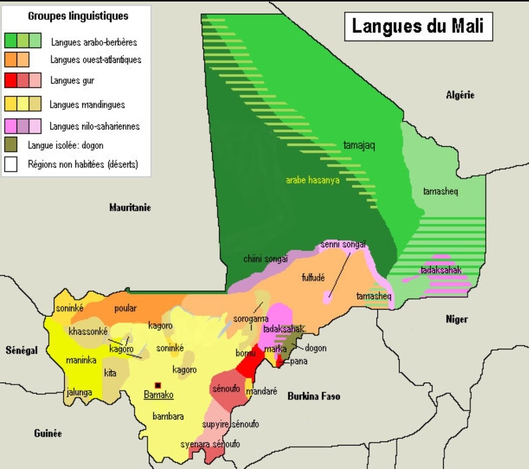 johnkhan88's tweet photo. Le #Bambara parfois appelé #Bamanakan ou Bamanankan est une langue qui appartient au groupe #Mandingue de la branche Mandée.
Elle possède plusieurs dialectes dont le #Somono, le #Ségou ou le #San, on peut estimer le nombre de ses locuteurs à un chiffre situé environ 40 millions. https://t.co/nVOtbfCcbH