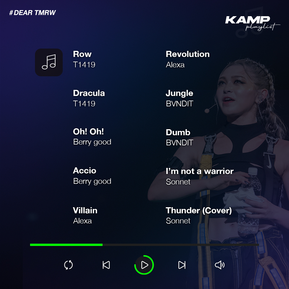 kampfestivals's tweet photo. [KAMP Playlist Ep.3] KAMP DEAR TOMORROW 
#KAMPER! It’s time to enjoy KAMP playlist. This KAMP’s Playlist is #DearTMRW setlist.
Come over to our YouTube Channel to listen to our EP.3 setlist.
#KAMP #T1419 #SONNETSON #BERRYGOOD #ALEXA #GHOST9 #ACE #BVNDIT #MCND #MOMOLAND #KPOP https://t.co/2UqSv6Vg6q