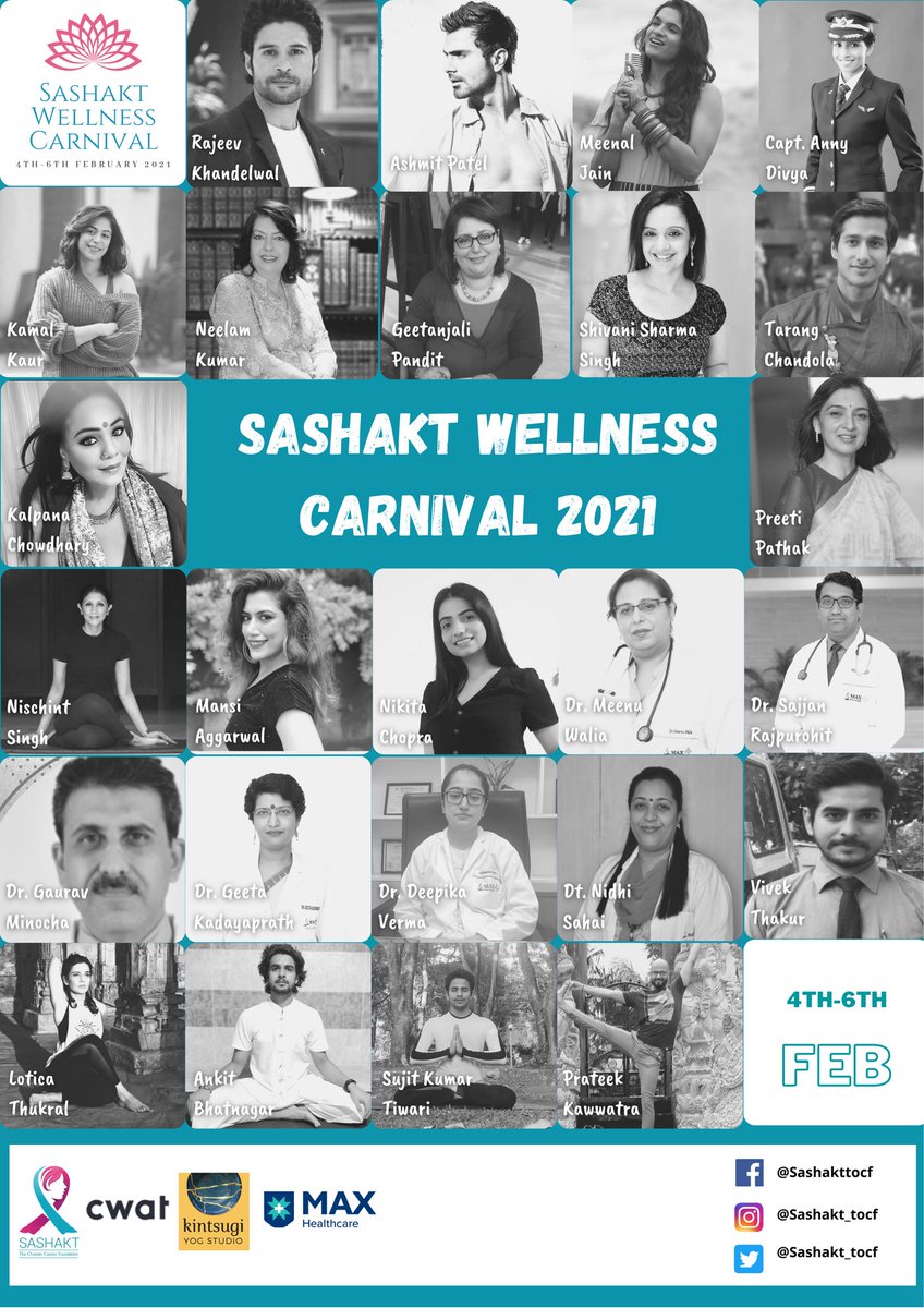 Sashakt10's tweet image. #FinalLineUp
#HealthAndWellnessCarnival
#4thto6thFeb2021

Be ready to imbibe optimal wellness to live a higher quality life with amazing hands-on sessions by your favourite Influencers and Health Experts only at #SWC2021. You can’t afford to miss it!