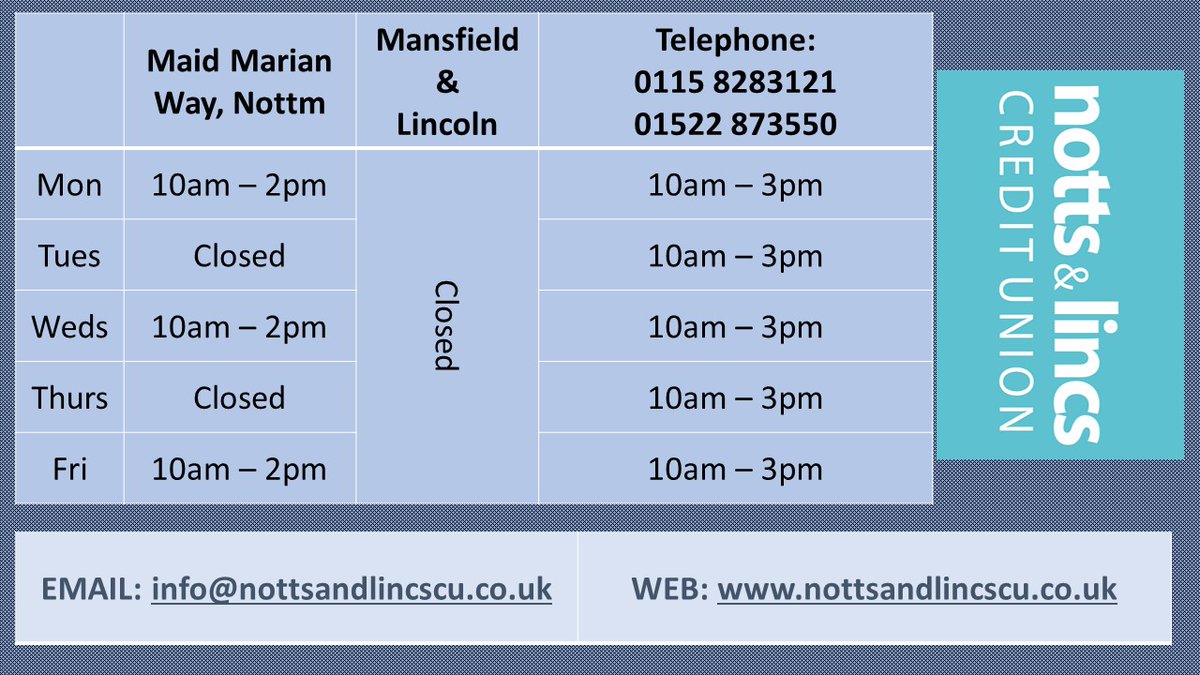 Good news, we remain open and are here to help with Simple Savings and Affordable Loans
Use Free Credit Union App ✔️
Apply on line✔️
Email ✔️
Telephone ✔️
Visit the office ❌
No fees, no fuss, not-for-profit
ow.ly/me8450DoH9V
#Lincs #Notts #CreditUnion