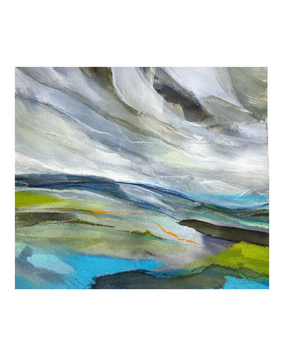 ‘Wild Wales’ A painting influenced by rolling hills and winter weather, with just a hint of brighter days ahead. <a href="/Art_Warr_Info/">Art Warrington Info</a> #ArtistOnTwitter #art #abstractpainting #abstractlandscape #wildweather #Wales #skies #brighterdaysahead