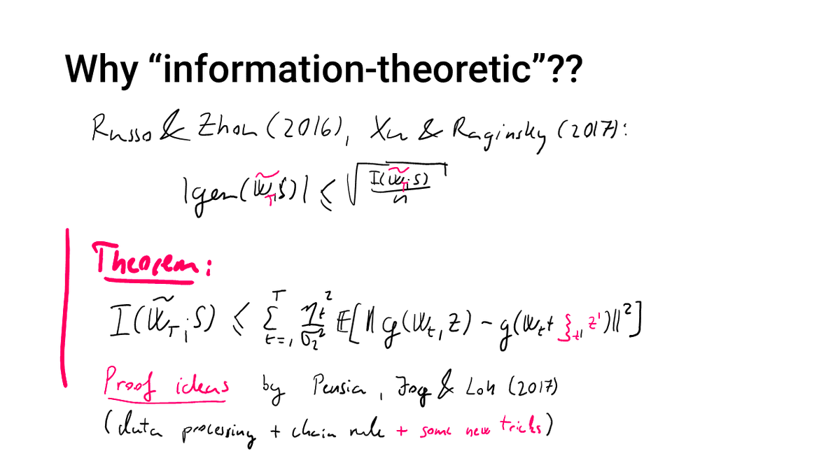 The mutual information between the input and the perturbed output can then be bounded using a technique pioneered by Pensia, Jog & Loh (2017) for analyzing stochastic gradient Langevin dynamics.15/