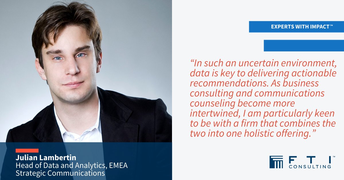 FTI_SC's tweet photo. We’re delighted to announce the appointment of Julian Lambertin who joins us as Managing Director and Head of Data and Analytics for EMEA, further expanding the firm’s expertise in reputation analytics, insights and strategy planning: https://t.co/xWMmCIRKie #DataAnalytics https://t.co/RKrFYkOHFX