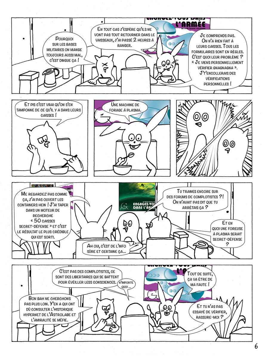 Pour quelques parsecs de plus - La planche 6 en 3 étapes : le crayonné, l’encrage et la compo sur Photoshop.