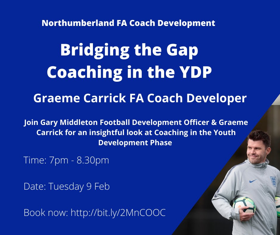 NorthumFA's tweet image. WEBINAR | Sign up now for the next in our series of hugely popular webinars!

Next Tuesday FA Coach Developer Graeme Carrick will be joining us to discuss Bridging the Gap - Coaching in the Youth Development Phase

Click here to book your place 👇
bit.ly/2MnCOOC
