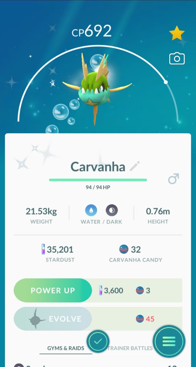 miketendo64's tweet photo. #WhosThatPokemon? It's #Carvanha!
Catch Date: February 3, 2021
#PokemonGO #Shiny: 20
After already encountering one Shiny after a battle against a #TeamGORocketLeader, the same has now happened with Sierra! https://t.co/axcZMZpqFo