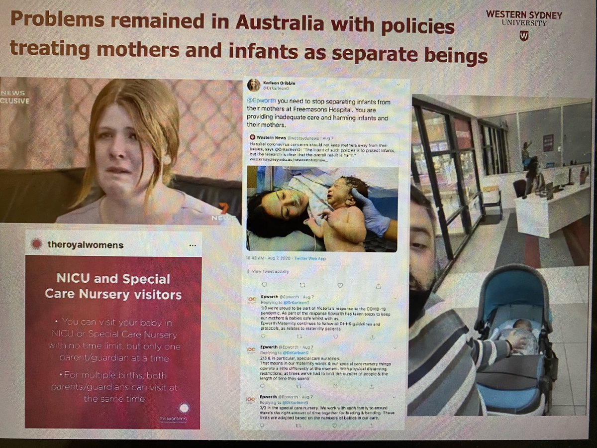 Problems in Australia:-Limited visiting times for women in NICU-Baby transferred across borders without mother leading to separation of newborn & mum -What about fathers?