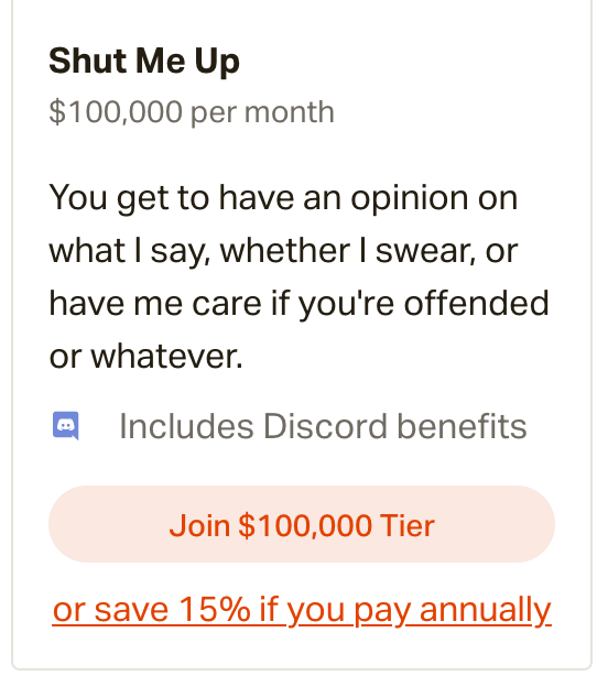Bet you Hedgefucks and Gendercultists and Political Fucks and rich Woke Fucks are wishing you'd paid my Shut Up Patreon Tier right about now huhlol more to come