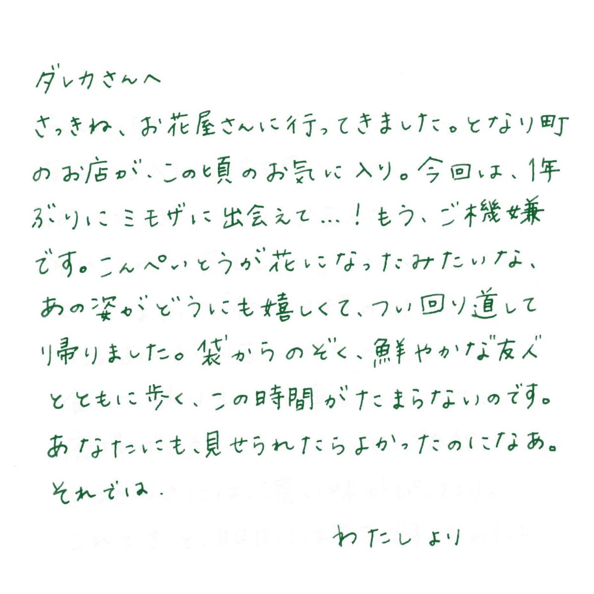 しろの種 しろの種 9つぶ目 ダレカさんへ しろの種 ダレカさんへ お手紙 スケノアズサ 近藤望未 日々のすきま 花屋 お花 花と歩く ミモザ お散歩 絵と言葉 イラスト 手書き 手描き しろの種 しろの種 9つぶ目 ダレカさんへ しろの種 ダレカさんへ お手紙 スケノアズサ 近藤望未 日々のすきま 花屋 お花 花と歩く ミモザ お散歩 絵と言葉 イラスト 手書き 手描き