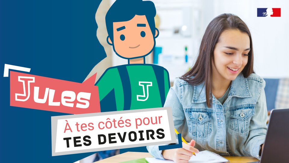 #JulesCNED est le dispositif d’aide aux devoirs pour tous les collégiens. Avec sa nouvelle amie Maya, Jules répond aux questions des élèves en français, maths, histoire-géographie, SVT et physique-chimie. 
En savoir plus : jules.cned.fr/presentation/ 
<a href="/education_gouv/">Ministère Éducation nationale</a>