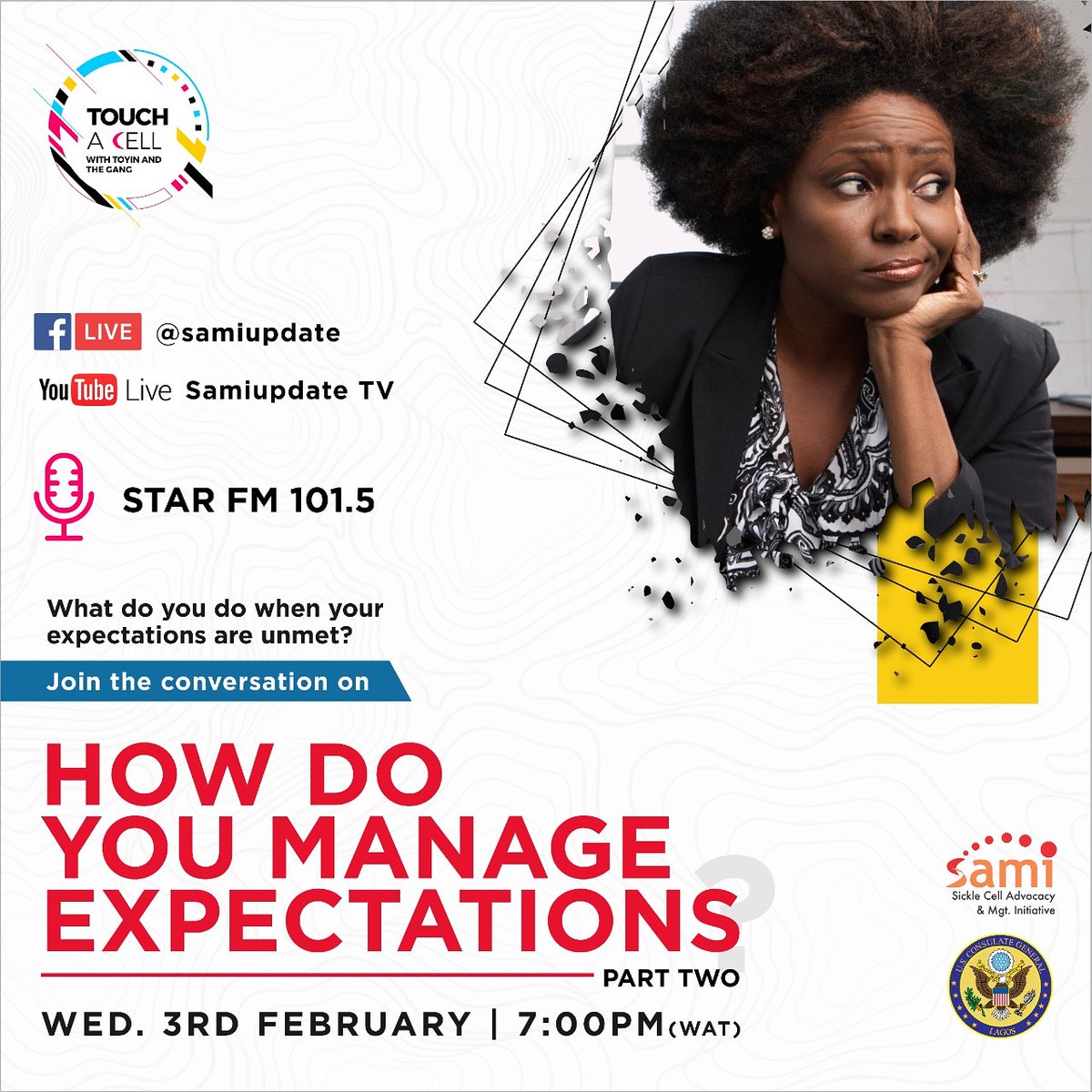 SAMIupdate's tweet photo. How do you manage your expectations?
What do you do when your expectations are not met?
But wait, are your expectations realistic?
Join #TouchACell radio show at 7.00 pm today
on π» @starfm101_5 Lagos
OR https://t.co/kUjjoJbUz3
OR FB @SAMIupdate
Call/SMS/WhatsApp 08084840048 https://t.co/ufmHyA5DTG