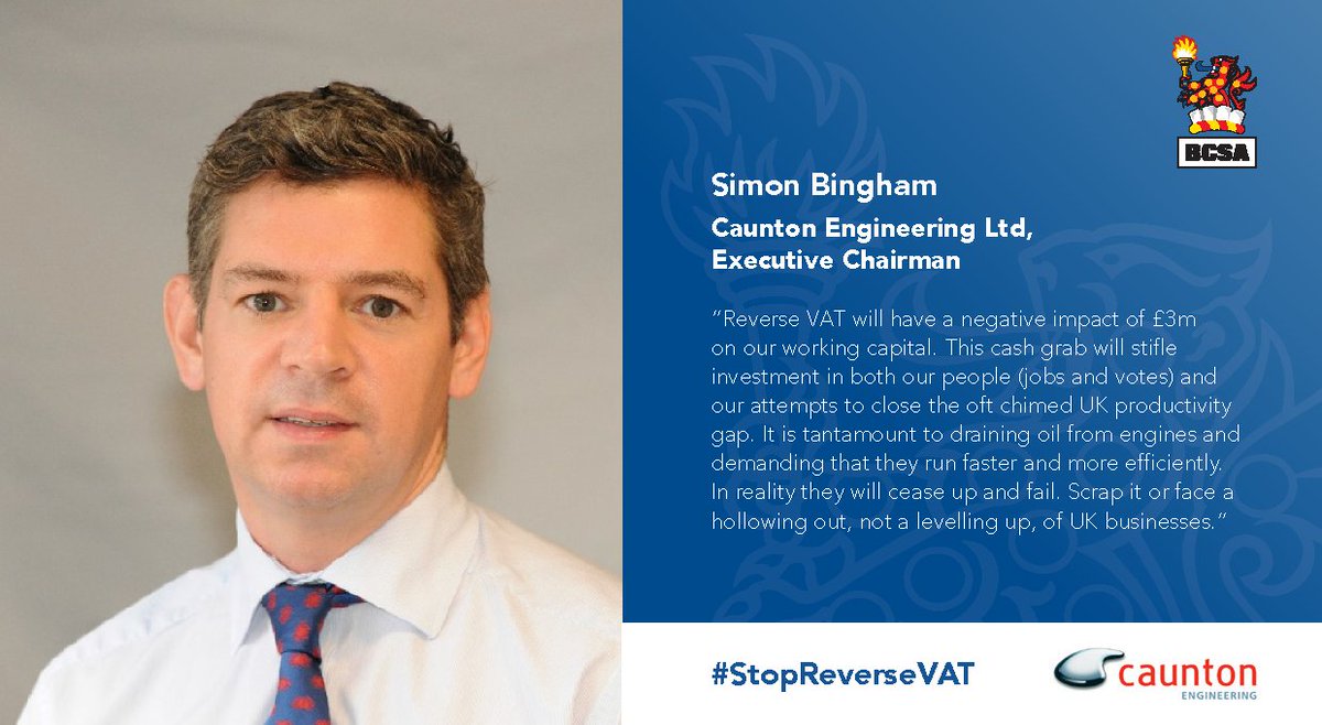 BCSAsteel's tweet photo. Simon Bingham Exec Chairman @CauntonEng :
#ReverseVAT will have a negative impact of £3m on our working capital #StopReverseVAT or face a hollowing out, not a levelling up of #UKbusiness @HMRCgovuk @hmtreasury @RishiSunak @BuildUK https://t.co/7hxU4GxtQT