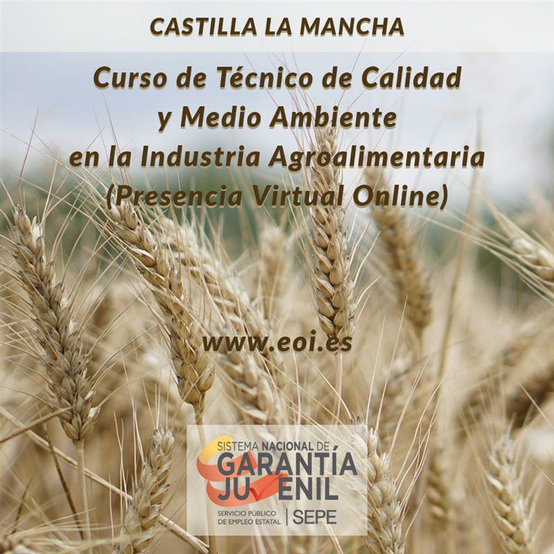 garantia_juv's tweet photo. CASTILLA LA MANCHA. #Curso de Técnico de Calidad y Medio Ambiente en la Industria Agroalimentaria para #jovenes inscritos en #GarantíaJuvenil #formación #empleo @eoi 
✔Gratuito
✔Online
🗓A partir del 24 febrero
➕info e inscripciones👇
https://t.co/OwWnkUP9yI https://t.co/gk2CiCE3jX