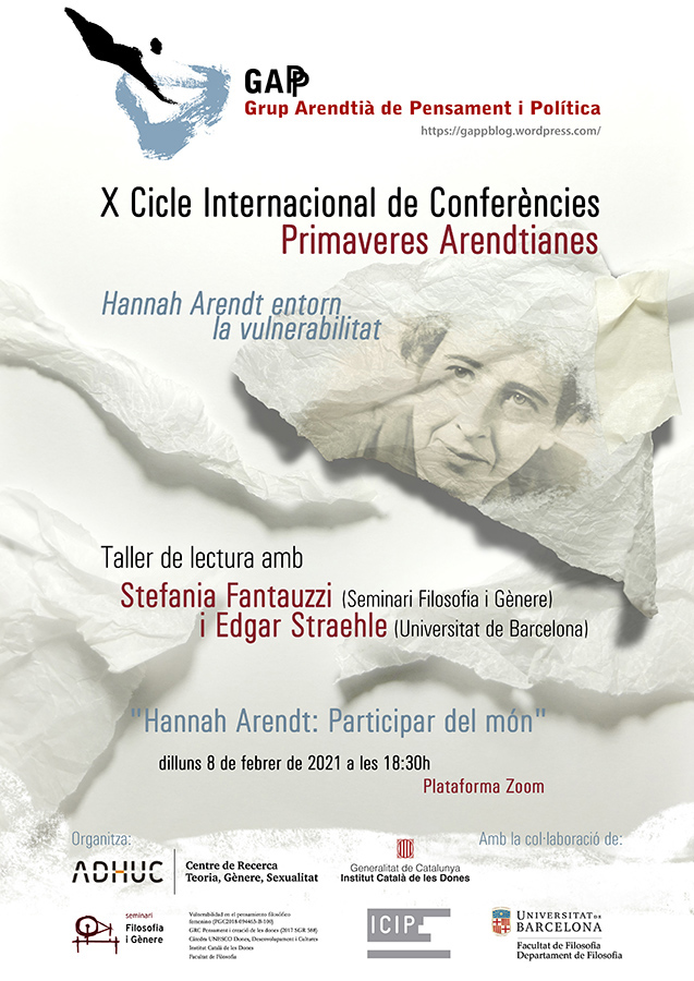 Primaveres Arendtianes: Hannah Arendt i la vulnerabilitat dilluns 8 de febrer,18'30 amb <a href="/stefantauzzi/">Stefania Fantauzzi</a> 👇