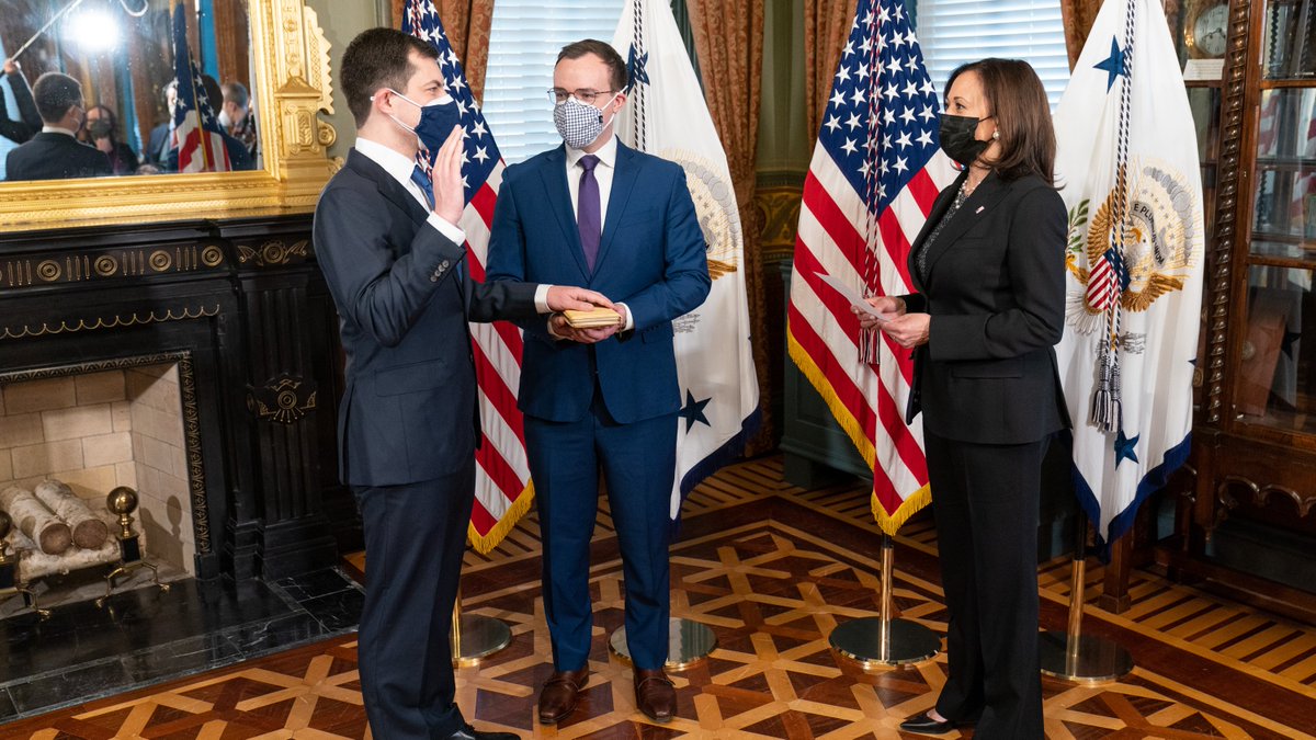 Vice President Kamala Harris Archived (@vp46archive) on Twitter photo This morning, I swore in Pete Buttigieg as Secretary of Transportation. <a href="/SecretaryPete/">Secretary Pete Buttigieg</a> is a true problem-solver. He will bring people together to strengthen our nation’s infrastructure. And he will keep breaking boundaries while he’s at it. Congratulations, Mr. Secretary. This morning, I swore in Pete Buttigieg as Secretary of Transportation. <a href="/SecretaryPete/">Secretary Pete Buttigieg</a> is a true problem-solver. He will bring people together to strengthen our nation’s infrastructure. And he will keep breaking boundaries while he’s at it. Congratulations, Mr. Secretary.