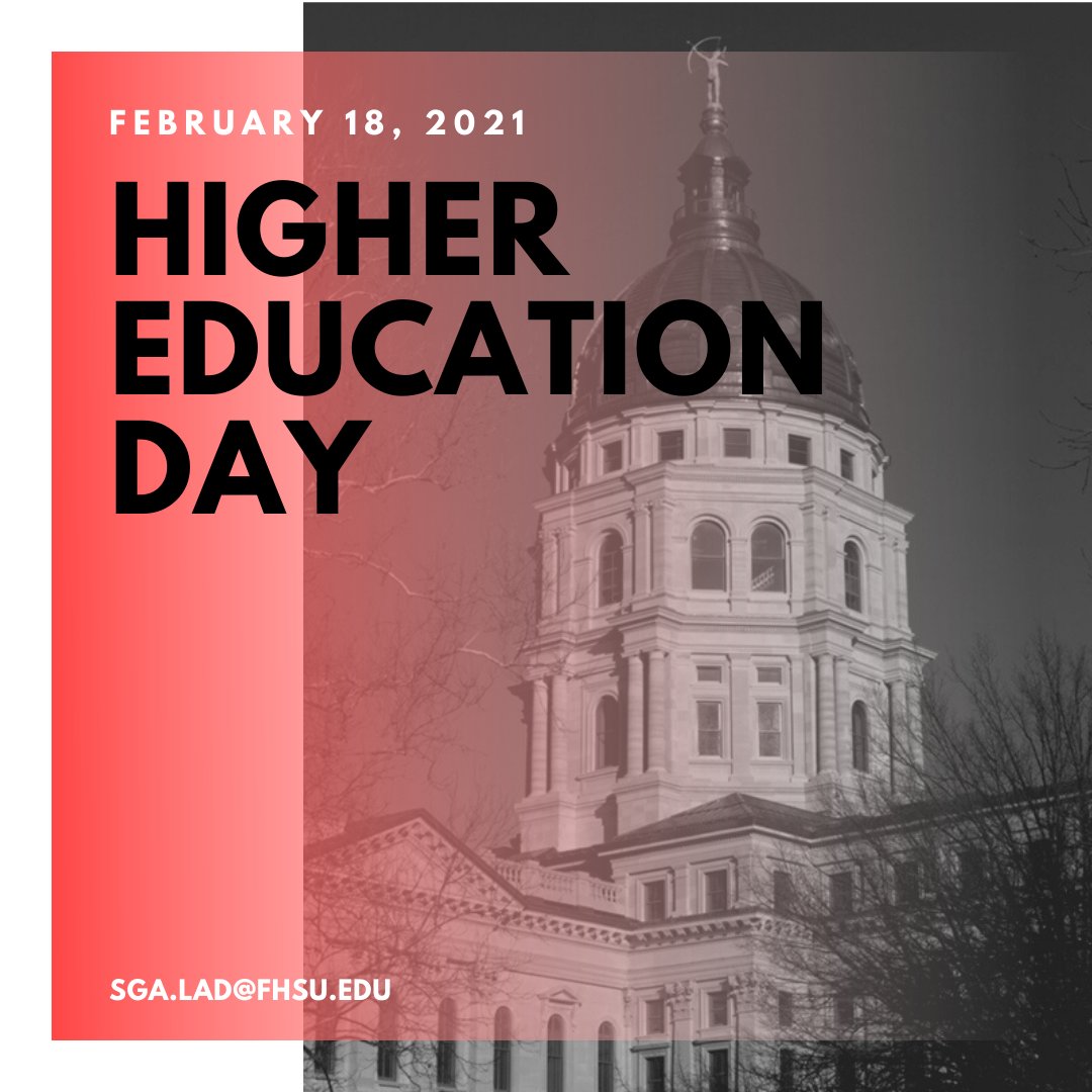 Higher Ed. Day is a day for all schools in the Kansas Board of Regents to advocate for students’ rights and interests. This day has an impact on change in Higher Education and affects all students in the state of Kansas. Contact our LAD for more information! 
sga.lad@fhsu.edu