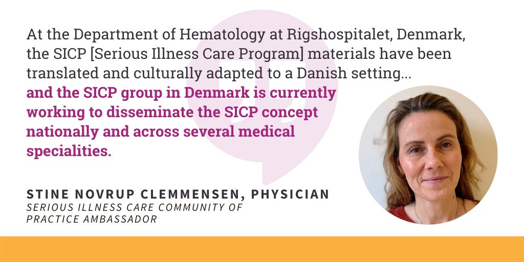 Stine Novrup Clemmensen, Serious Illness Care Community of Practice ambassador &amp; physician at <a href="/Rigshospitalet/">Rigshospitalet</a> has worked to spread the Serious Illness Care Program in Denmark. 

Join the community: fal.cn/3d9lQ 
Learn more: fal.cn/3d9lR