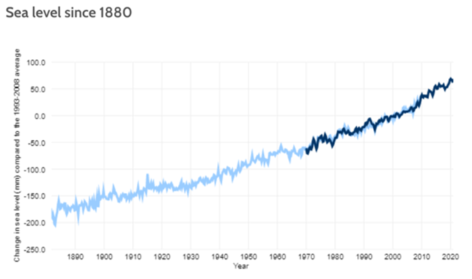 Sea level has risen 8–9 inches (21–24 centimeters) since 1880 and the rate of sea level rise is accelerating. 
climate.gov/news-features/…