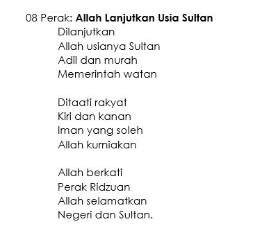 Sic Auf Twitter Lagu Perak Allah Lanjutkan Usia Sultan Nak Kena Bagitau Lagi Ke Hahaha Temanya Mendoakan Sultan Memuji Benevolent Sultan Disanjung Rakyat Bait Terakhir Ada Tema Negeri Rakyat Mendoakan Tuhan Selamatkan