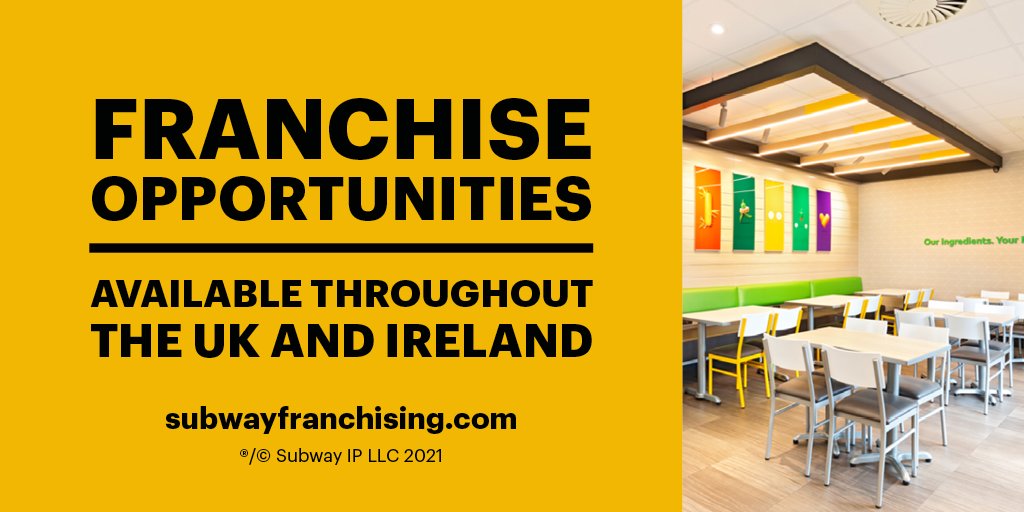 New and existing store opportunities for new franchisees are available throughout the UK and Ireland.

Learn more about these opportunities and request a brochure today: bit.ly/Requestabrochu…

#Subway #Franchising #BeYourOwnBoss