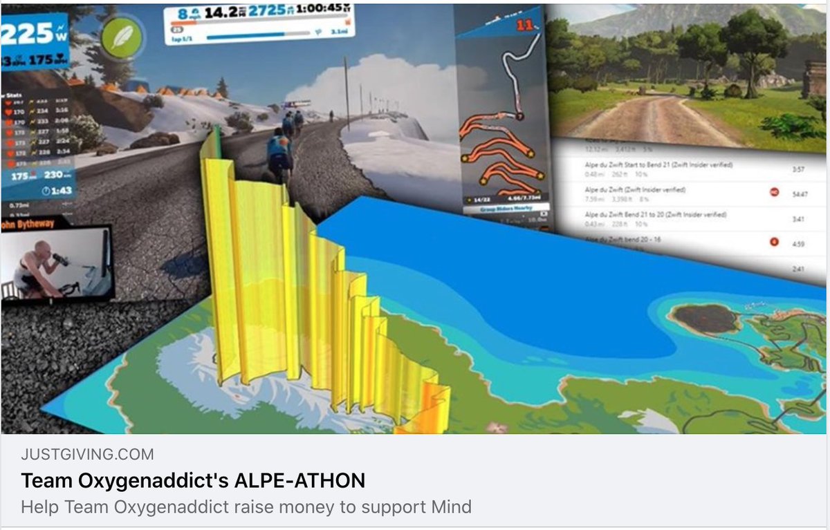Ride the Alpe on <a href="/GoZwift/">Zwift</a> this weekend, and help us raise £8,849 for <a href="/MindCharity/">Mind</a> ! Details here: facebook.com/oxygenaddictco…